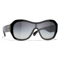 Chanel - Occhiali da Sole a Maschera - Nero Grigio Sfumate - Chanel Eyewear