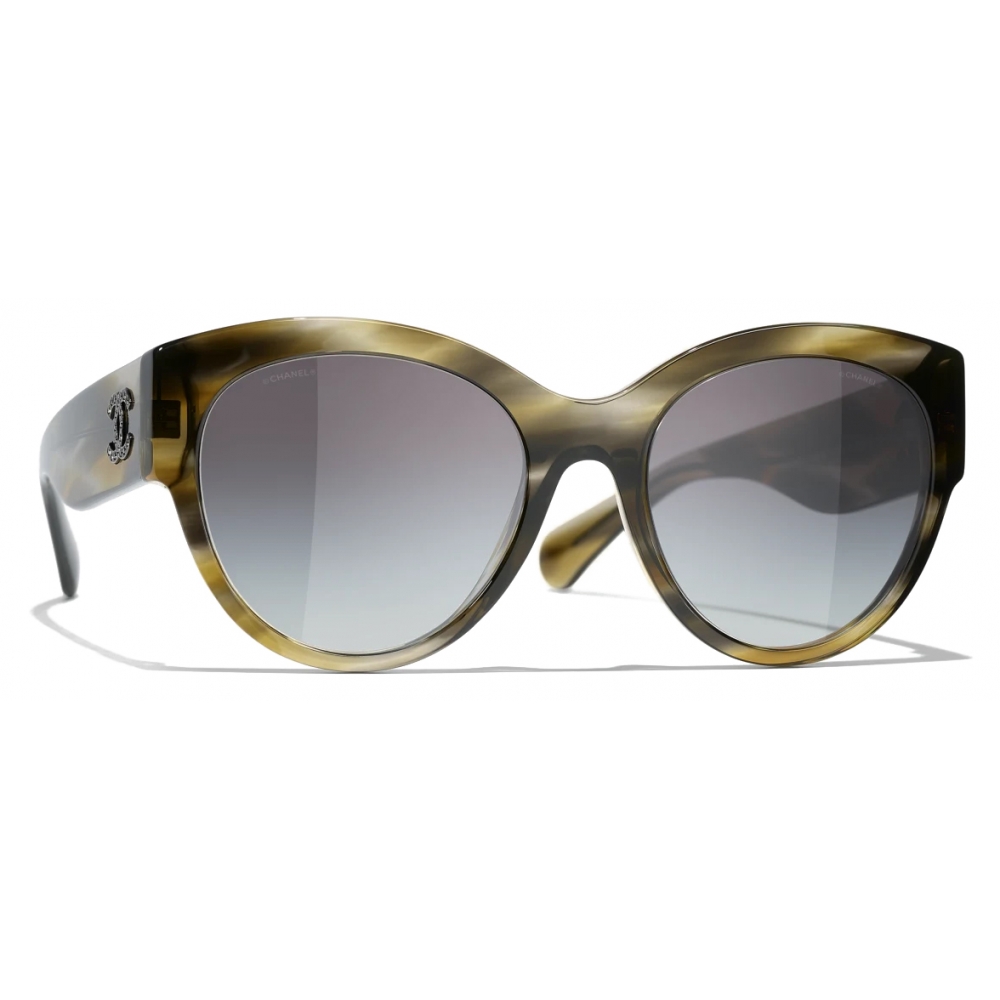 Chanel - Butterfly Sunglasses - Green Tortoise Gray Gradient