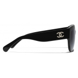 Chanel - Occhiali da Sole a Farfalla - Nero Oro Grigio Sfumate - Chanel Eyewear