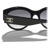 Chanel - Occhiali da Sole a Farfalla - Nero Oro Grigio Sfumate - Chanel Eyewear