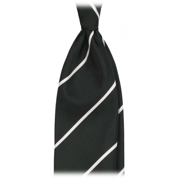 Viola Milano - Stripe Selftipped Woven Silk Jacquard Tie - Forest/White - Handmade in Italy - Luxury Exclusive Collection