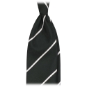 Viola Milano - Stripe Selftipped Woven Silk Jacquard Tie - Forest/White - Handmade in Italy - Luxury Exclusive Collection