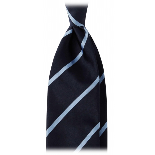 Viola Milano - Classic Stripe Selftipped Woven Silk Jacquard Tie - Navy/Sea - Handmade in Italy - Luxury Exclusive Collection