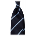 Viola Milano - Classic Stripe Selftipped Woven Silk Jacquard Tie - Navy/Sea - Handmade in Italy - Luxury Exclusive Collection