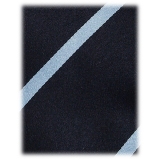 Viola Milano - Classic Stripe Selftipped Woven Silk Jacquard Tie - Navy/Sea - Handmade in Italy - Luxury Exclusive Collection