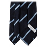 Viola Milano - Classic Stripe Selftipped Woven Silk Jacquard Tie - Navy/Sea - Handmade in Italy - Luxury Exclusive Collection