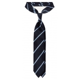 Viola Milano - Classic Stripe Selftipped Woven Silk Jacquard Tie - Navy/Sea - Handmade in Italy - Luxury Exclusive Collection