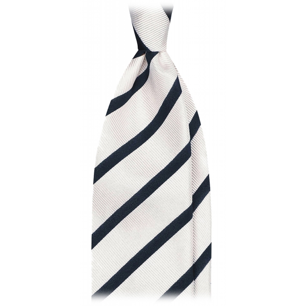 Viola Milano - Classic Stripe Selftipped Woven Silk Jacquard Tie - Navy/White - Handmade in Italy - Luxury Exclusive Collection