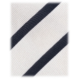 Viola Milano - Classic Stripe Selftipped Woven Silk Jacquard Tie - Navy/White - Handmade in Italy - Luxury Exclusive Collection