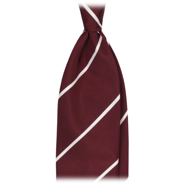Viola Milano - Classic Stripe Selftipped Woven Silk Jacquard Tie - Wine/White - Handmade in Italy - Luxury Exclusive Collection