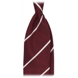 Viola Milano - Classic Stripe Selftipped Woven Silk Jacquard Tie - Wine/White - Handmade in Italy - Luxury Exclusive Collection