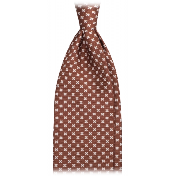 Viola Milano - Clover Floral Selftipped Italian Silk Tie - Brown - Handmade in Italy - Luxury Exclusive Collection