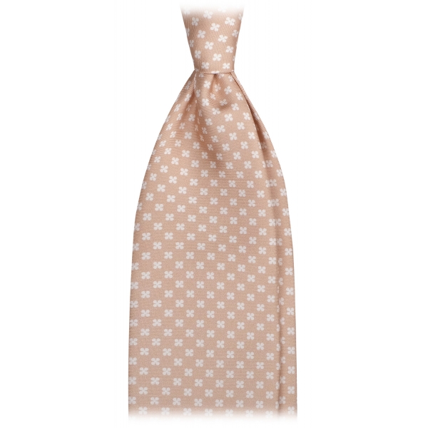 Viola Milano - Clover Floral Selftipped Italian Silk Tie - Sand - Handmade in Italy - Luxury Exclusive Collection
