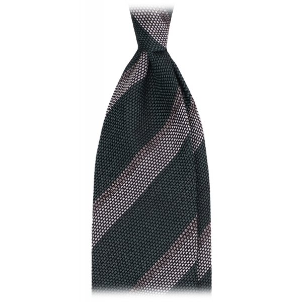 Viola Milano - Club Stripe 3-fold Grenadine Tie - Green Mix - Handmade in Italy - Luxury Exclusive Collection