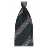 Viola Milano - Club Stripe 3-fold Grenadine Tie - Green Mix - Handmade in Italy - Luxury Exclusive Collection