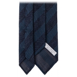 Viola Milano - Contrast Stripe 3-fold Grenadine Tie - Denim Mix - Handmade in Italy - Luxury Exclusive Collection