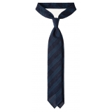 Viola Milano - Contrast Stripe 3-fold Grenadine Tie - Denim Mix - Handmade in Italy - Luxury Exclusive Collection