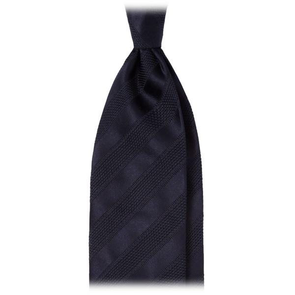 Viola Milano - Contrast Stripe 3-fold Grenadine Tie - Navy - Handmade in Italy - Luxury Exclusive Collection