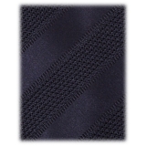 Viola Milano - Contrast Stripe 3-fold Grenadine Tie - Navy - Handmade in Italy - Luxury Exclusive Collection