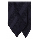 Viola Milano - Contrast Stripe 3-fold Grenadine Tie - Navy - Handmade in Italy - Luxury Exclusive Collection