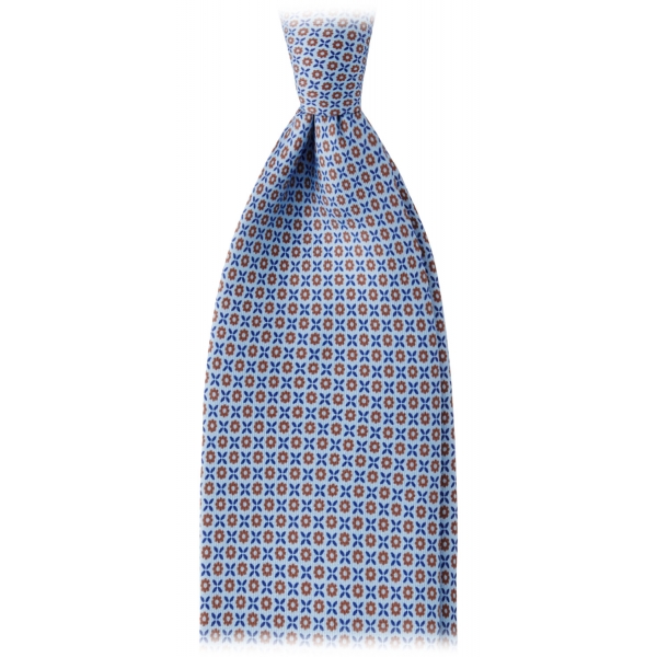 Viola Milano - Cross Floral Selftipped Italian Silk Tie - Light Blue - Handmade in Italy - Luxury Exclusive Collection