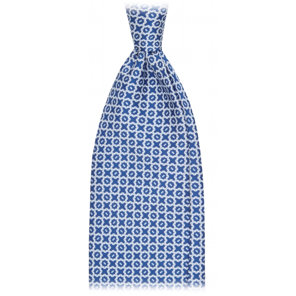 Viola Milano - Cross Pattern Handprinted Selftipped Silk Tie - Navy/White - Handmade in Italy - Luxury Exclusive Collection