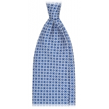 Viola Milano - Cross Pattern Handprinted Selftipped Silk Tie - Navy/White - Handmade in Italy - Luxury Exclusive Collection