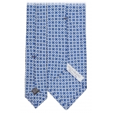 Viola Milano - Cross Pattern Handprinted Selftipped Silk Tie - Navy/White - Handmade in Italy - Luxury Exclusive Collection