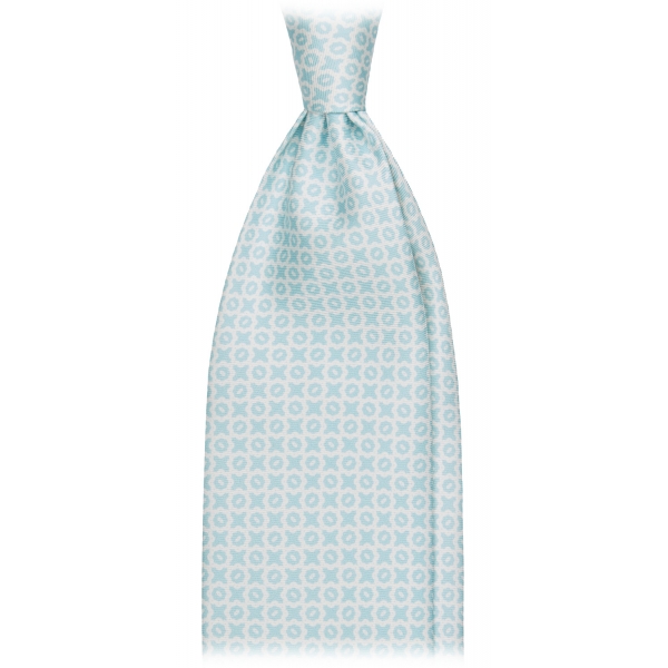 Viola Milano - Cross Pattern Handprinted Selftipped Silk Tie - Menthol/White - Handmade in Italy - Luxury Exclusive Collection