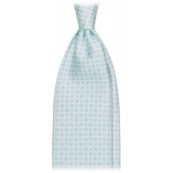 Viola Milano - Cross Pattern Handprinted Selftipped Silk Tie - Menthol/White - Handmade in Italy - Luxury Exclusive Collection