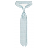 Viola Milano - Cross Pattern Handprinted Selftipped Silk Tie - Menthol/White - Handmade in Italy - Luxury Exclusive Collection