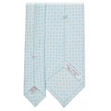 Viola Milano - Cross Pattern Handprinted Selftipped Silk Tie - Menthol/White - Handmade in Italy - Luxury Exclusive Collection