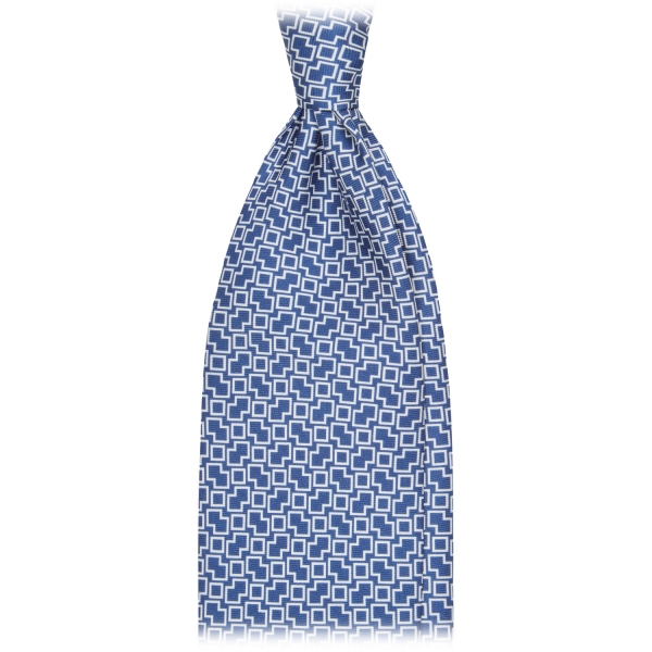 Viola Milano - Mosaic Pattern Handprinted Selftipped Silk Tie - Navy/White - Handmade in Italy - Luxury Exclusive Collection