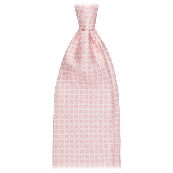 Viola Milano - Cross Pattern Handprinted Selftipped Silk Tie - Pink/White - Handmade in Italy - Luxury Exclusive Collection