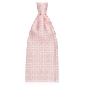 Viola Milano - Cross Pattern Handprinted Selftipped Silk Tie - Pink/White - Handmade in Italy - Luxury Exclusive Collection