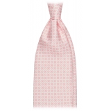 Viola Milano - Cross Pattern Handprinted Selftipped Silk Tie - Pink/White - Handmade in Italy - Luxury Exclusive Collection