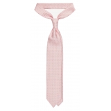 Viola Milano - Cross Pattern Handprinted Selftipped Silk Tie - Pink/White - Handmade in Italy - Luxury Exclusive Collection