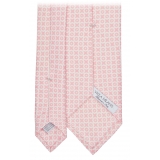 Viola Milano - Cross Pattern Handprinted Selftipped Silk Tie - Pink/White - Handmade in Italy - Luxury Exclusive Collection