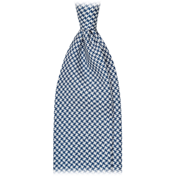 Viola Milano - Cross Pattern Selftipped Silk Tie - Navy/White - Handmade in Italy - Luxury Exclusive Collection