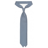 Viola Milano - Cross Pattern Selftipped Silk Tie - Navy/White - Handmade in Italy - Luxury Exclusive Collection