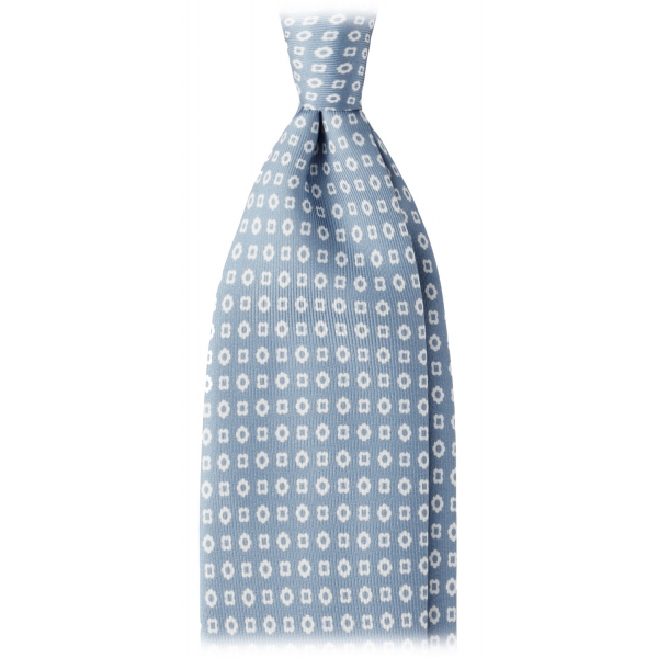 Viola Milano - Cube Pattern Selftipped Silk Tie - Ice Blue - Handmade in Italy - Luxury Exclusive Collection