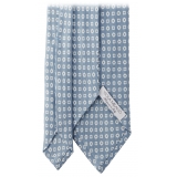 Viola Milano - Cube Pattern Selftipped Silk Tie - Ice Blue - Handmade in Italy - Luxury Exclusive Collection