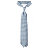 Viola Milano - Cube Pattern Selftipped Silk Tie - Ice Blue - Handmade in Italy - Luxury Exclusive Collection