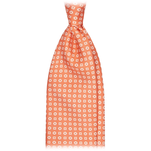 Viola Milano - Cube Pattern Selftipped Silk Tie - Orange - Handmade in Italy - Luxury Exclusive Collection