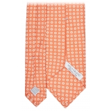 Viola Milano - Cube Pattern Selftipped Silk Tie - Orange - Handmade in Italy - Luxury Exclusive Collection