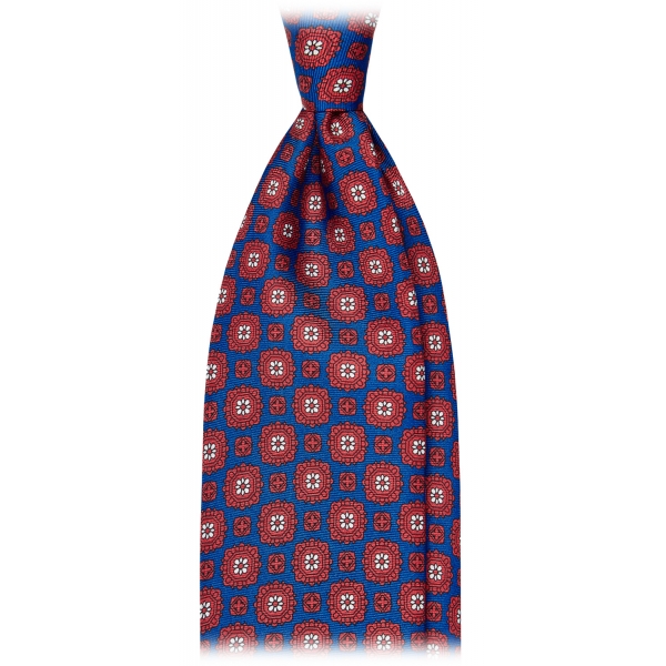 Viola Milano - Medallion Floral Selftipped Silk Tie - Blue - Handmade in Italy - Luxury Exclusive Collection