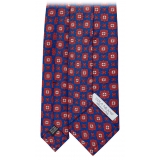 Viola Milano - Medallion Floral Selftipped Silk Tie - Blue - Handmade in Italy - Luxury Exclusive Collection