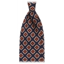 Viola Milano - Medallion Floral Selftipped Silk Tie - Navy - Handmade in Italy - Luxury Exclusive Collection