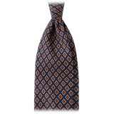 Viola Milano - Diamond Pattern 3-Fold Handprinted Selftipped Silk Tie - Navy - Handmade in Italy - Luxury Exclusive Collection