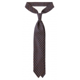 Viola Milano - Diamond Pattern 3-Fold Handprinted Selftipped Silk Tie - Navy - Handmade in Italy - Luxury Exclusive Collection